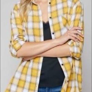 Womens Mustard Yellow Plaid Oversized Button Tunic